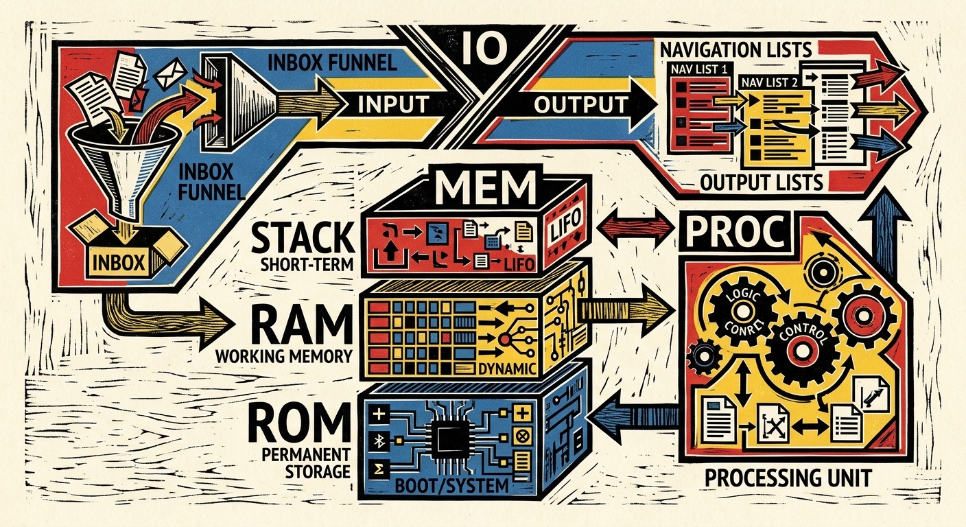 Computer-inspired vault architecture with IO, Mem, and Proc compartments