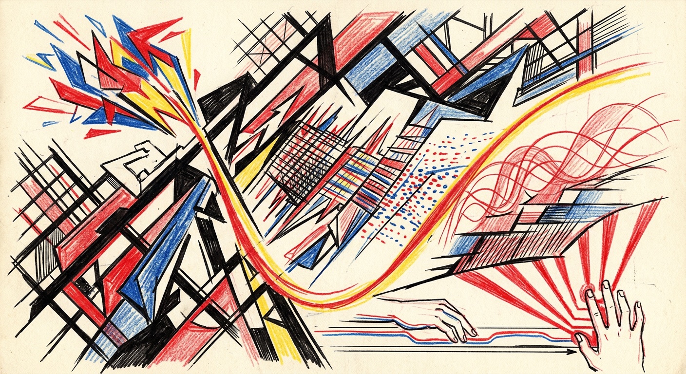 Pressure and Ribbon CV signal — Constructivist linocut illustration