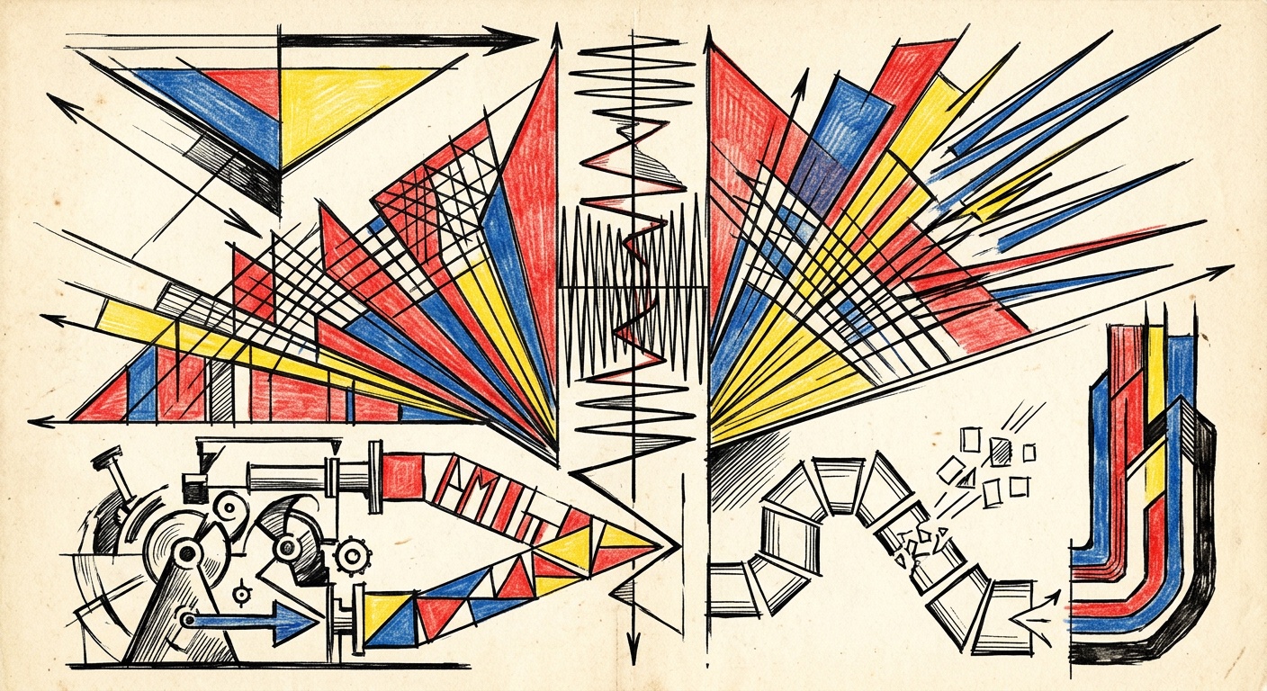 FM Audio-Rate CV signal — Constructivist linocut illustration