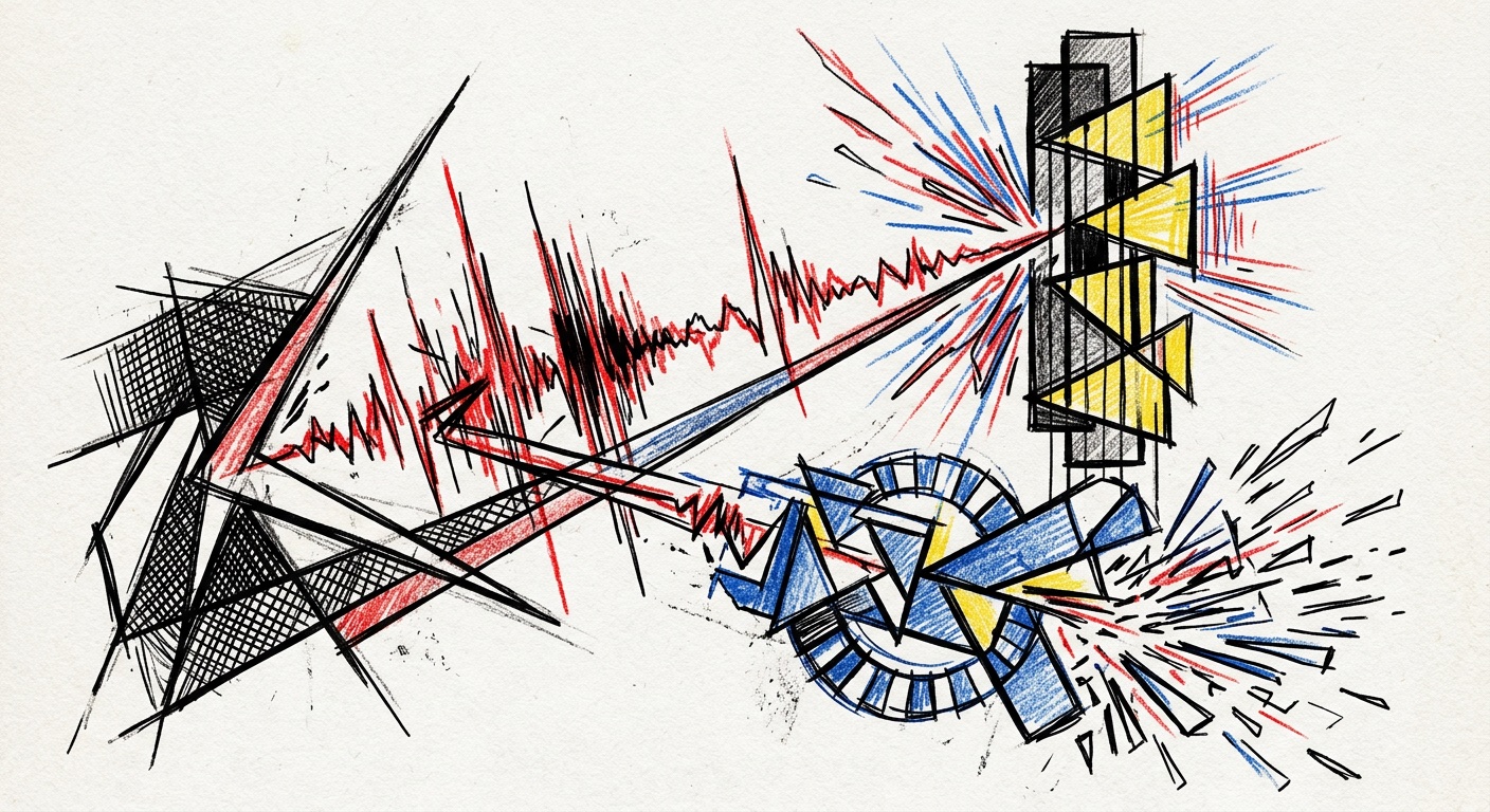 Audio as CV Exciter signal — Constructivist linocut illustration