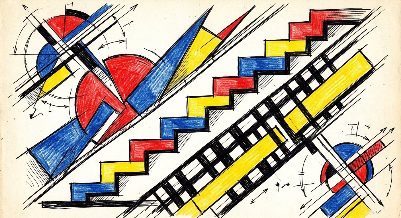 Sequence CV Stepped signal — Constructivist linocut illustration